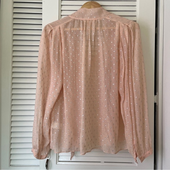 Rebecca Taylor x Revolve Metallic Dot Ruffle Blouse Long Sleeve | Pink | Size 10 - Picture 4 of 16